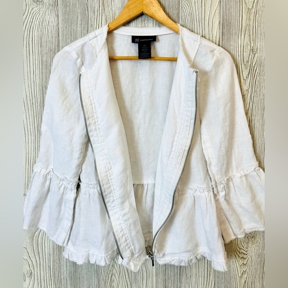 INC 100% LINEN Boho Light Zip Up Jacket Size Small White Womens Spring Summer - Picture 3 of 11